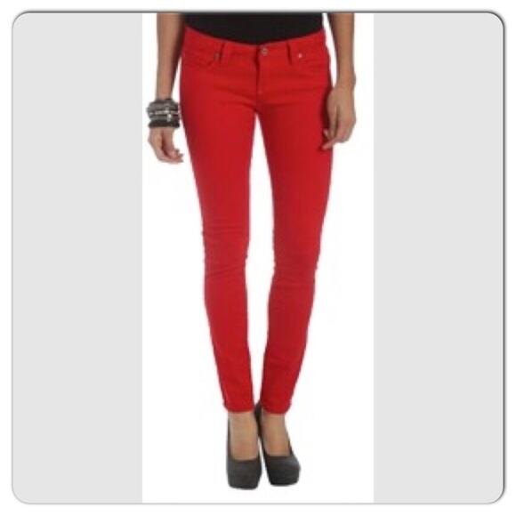 Forever 21 Bright Red Wash Denim Skinny Leg Jeans Women's Size 28 - Picture 1 of 7